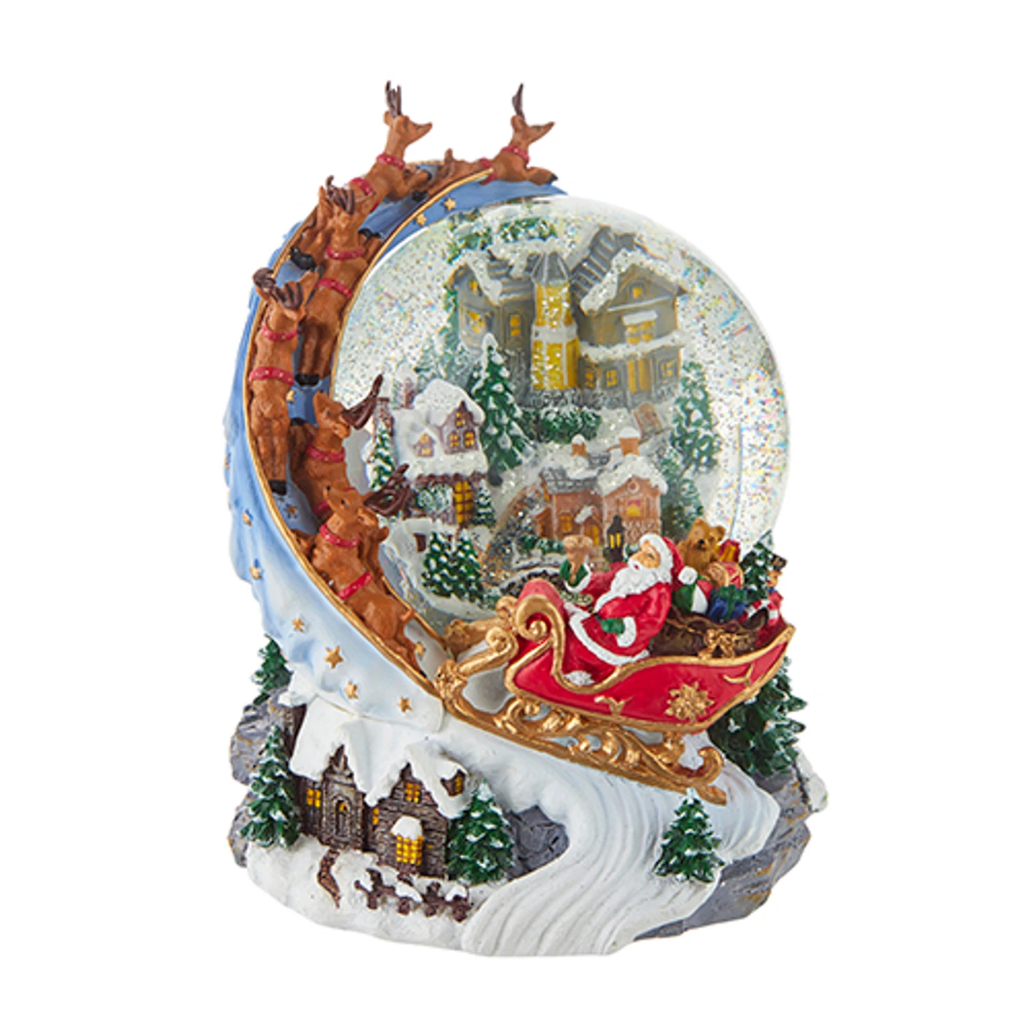 Raz 7.5" Santa And Sleigh Lighted Swirling Glitter Water Globe Christmas Snow Globe 4200758 4 Raz 7.5" Santa And Sleigh Lighted Swirling Glitter Water Globe Christmas Snow Globe 4200758 - Image 2