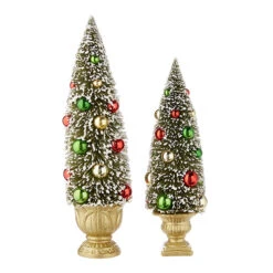 Raz Set Of 2 Green Bottle Brush Tree With Ornaments In Gold Urn 4215502 -The Jolly Christmas Shop 4215502 35544.1648498232