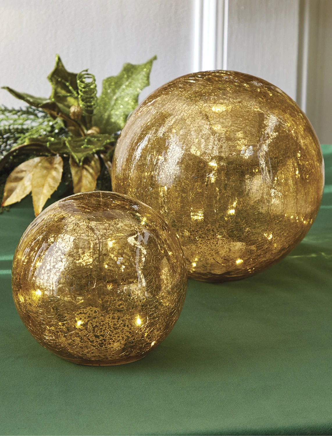Raz Set Of 2 Gold Mercury Glass Lighted Ball Christmas Decoration 4222802 2 Raz Set Of 2 Gold Mercury Glass Lighted Ball Christmas Decoration 4222802