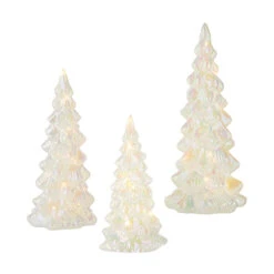Raz Set Of 3 White Iridescent Lighted Tree Glass Christmas Decoration 4222934