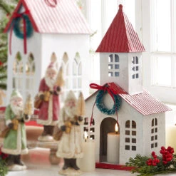 Raz 16.75" Red Roof Metal Church Christmas House 4312335