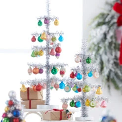 Raz 14" Or 19.5" Vintage Tinsel Tree With Ornaments Christmas Decoration