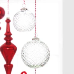 Raz 4" Or 5" Clear Diamond Cut Ball Glass Christmas Ornament