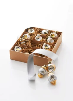 Raz 2" Box Of 12 Champagne And Silver Vintage Christmas Ornament Set 4320927