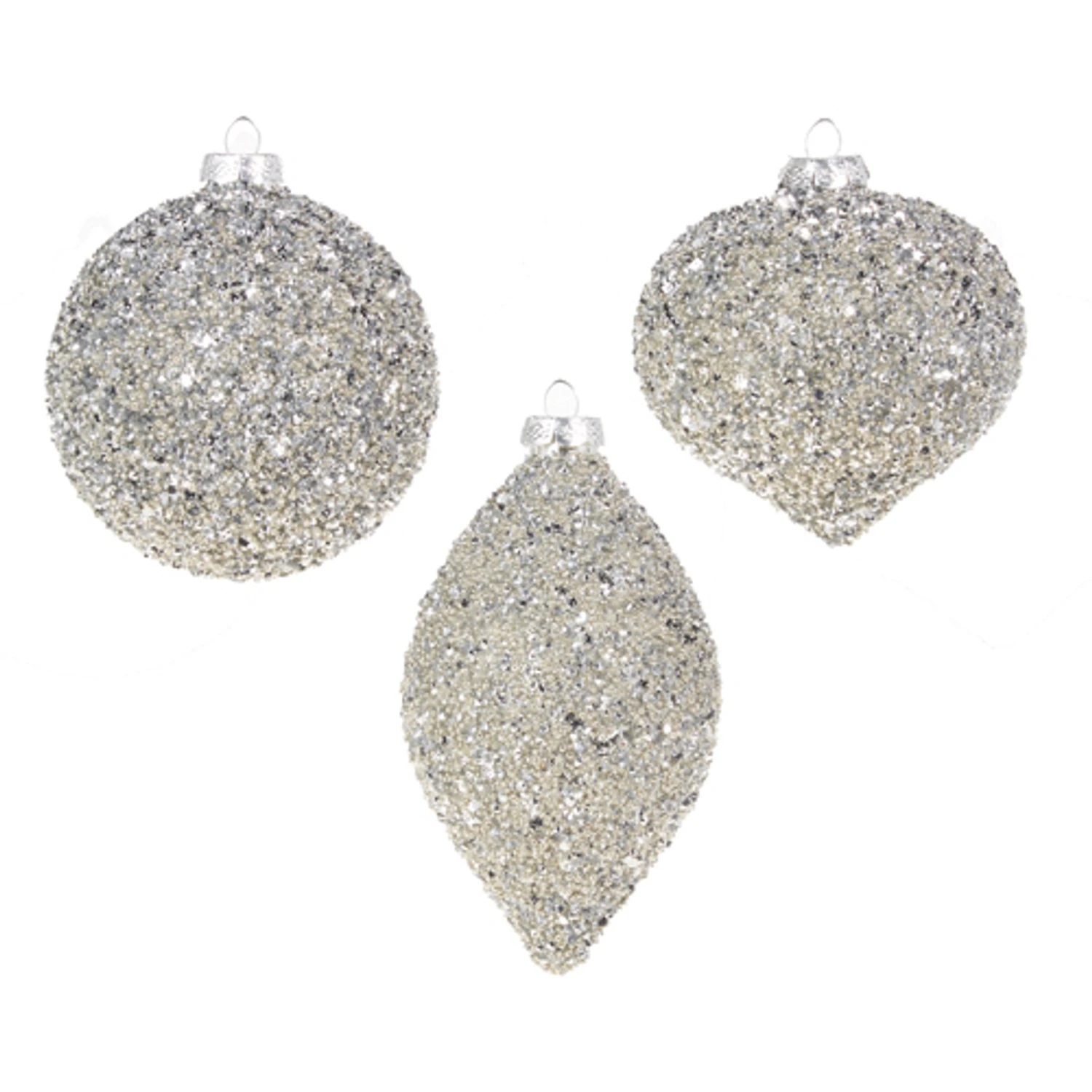 Raz 4" Silver Beaded Glass Christmas Ornament 4322806 3 Raz 4" Silver Beaded Glass Christmas Ornament 4322806