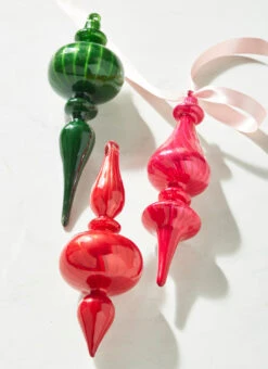 Raz 9.75" Pink, Red, Or Green Blown Glass Finial Christmas Ornament 4322881