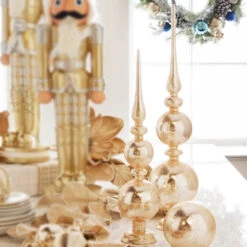 Raz Set Of 2 Gold Textured Standing Finial Glass Christmas Decoration 4324555