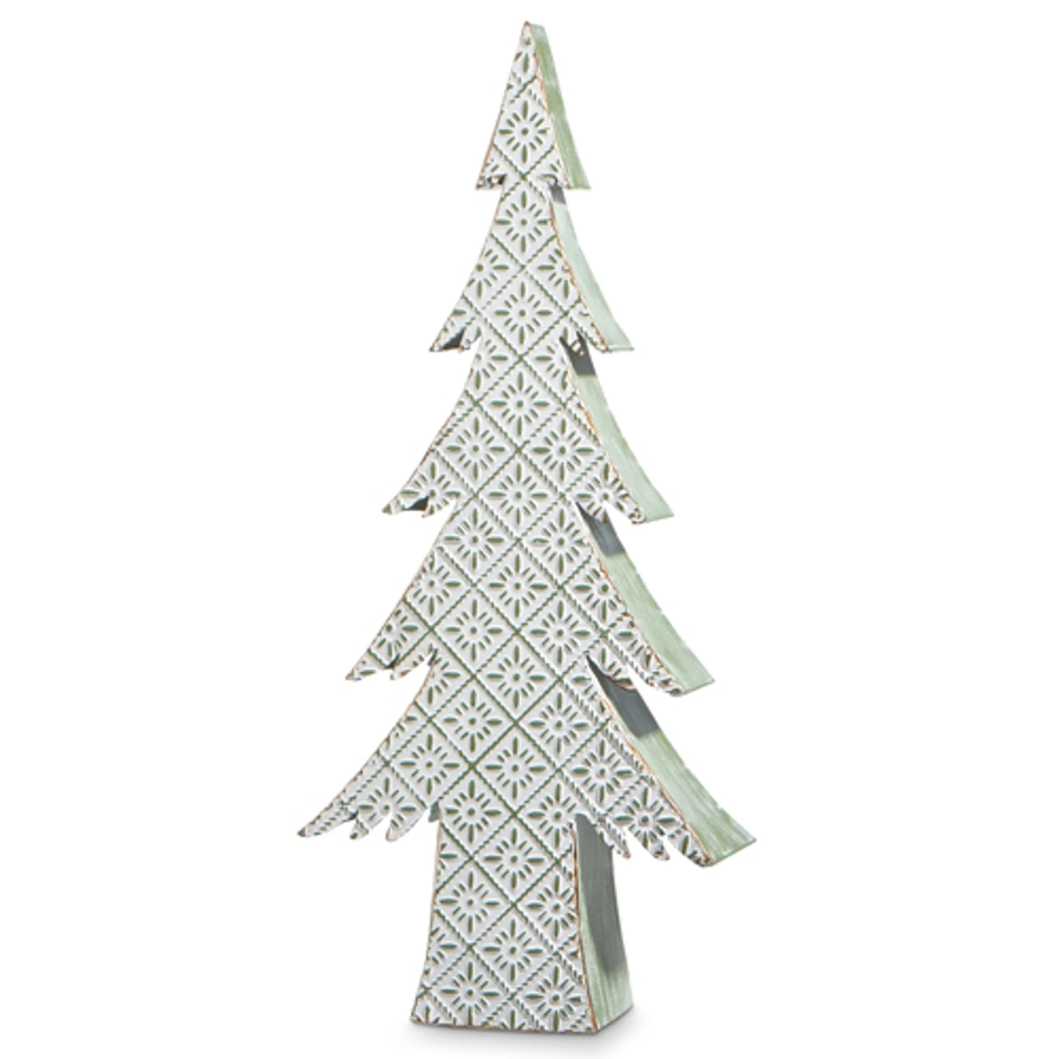 Raz 16.25" Or 22" Large Green And White Distressed Embossed Christmas Tree Decoration 5 Raz 16.25" Or 22" Large Green And White Distressed Embossed Christmas Tree Decoration - Image 3