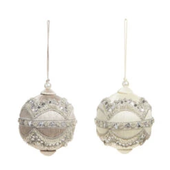 Raz 4" Silver Or Ivory Jewel And Wrapped Thread Ball Christmas Ornament 4327325 -The Jolly Christmas Shop 4327325 71562.1690924555