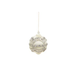 Raz 4" Silver Or Ivory Jewel And Wrapped Thread Ball Christmas Ornament 4327325 -The Jolly Christmas Shop 4327325b 40051.1685026686