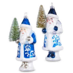 Raz 5.5" Delft Santa With Tree Glass Christmas Ornament 4352893 -The Jolly Christmas Shop 4352893 1 76815.1691008213