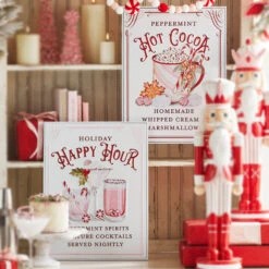 Raz 18" Holiday Refreshments Christmas Cocktails Or Hot Cocoa Metal Embossed Sign 4359013