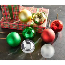 Raz 12" Set Of 2 Red, Gold, Silver Or Green Ball Ornament Christmas Tree Pick