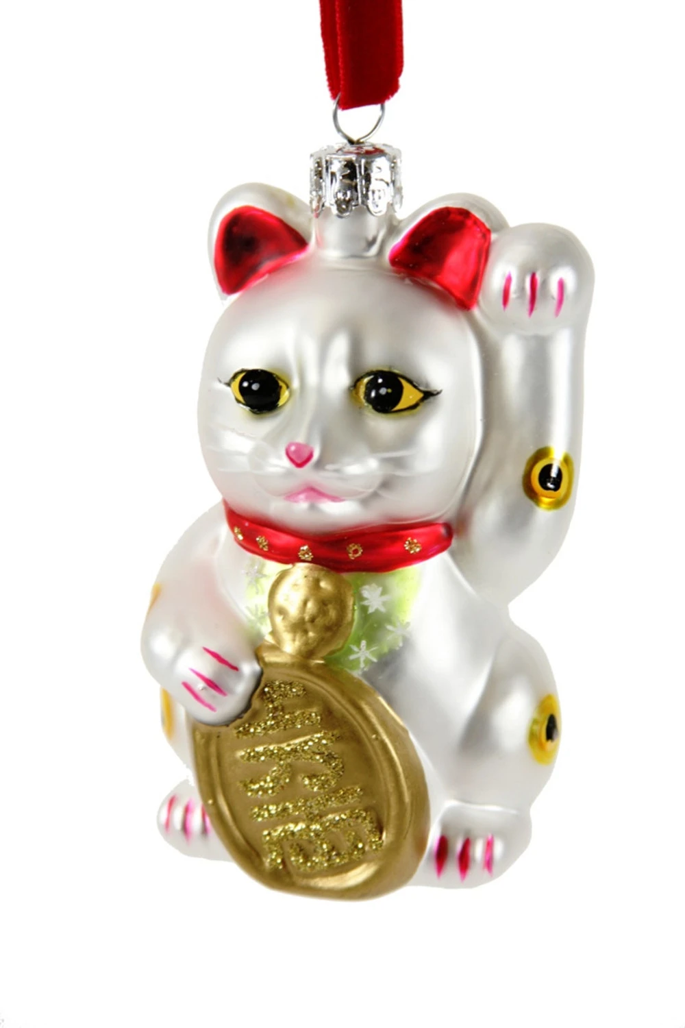 Cody Foster 4.25" White Lucky Cat Glass Christmas Ornament GO-2781-W 2 Cody Foster 4.25" White Lucky Cat Glass Christmas Ornament GO-2781-W