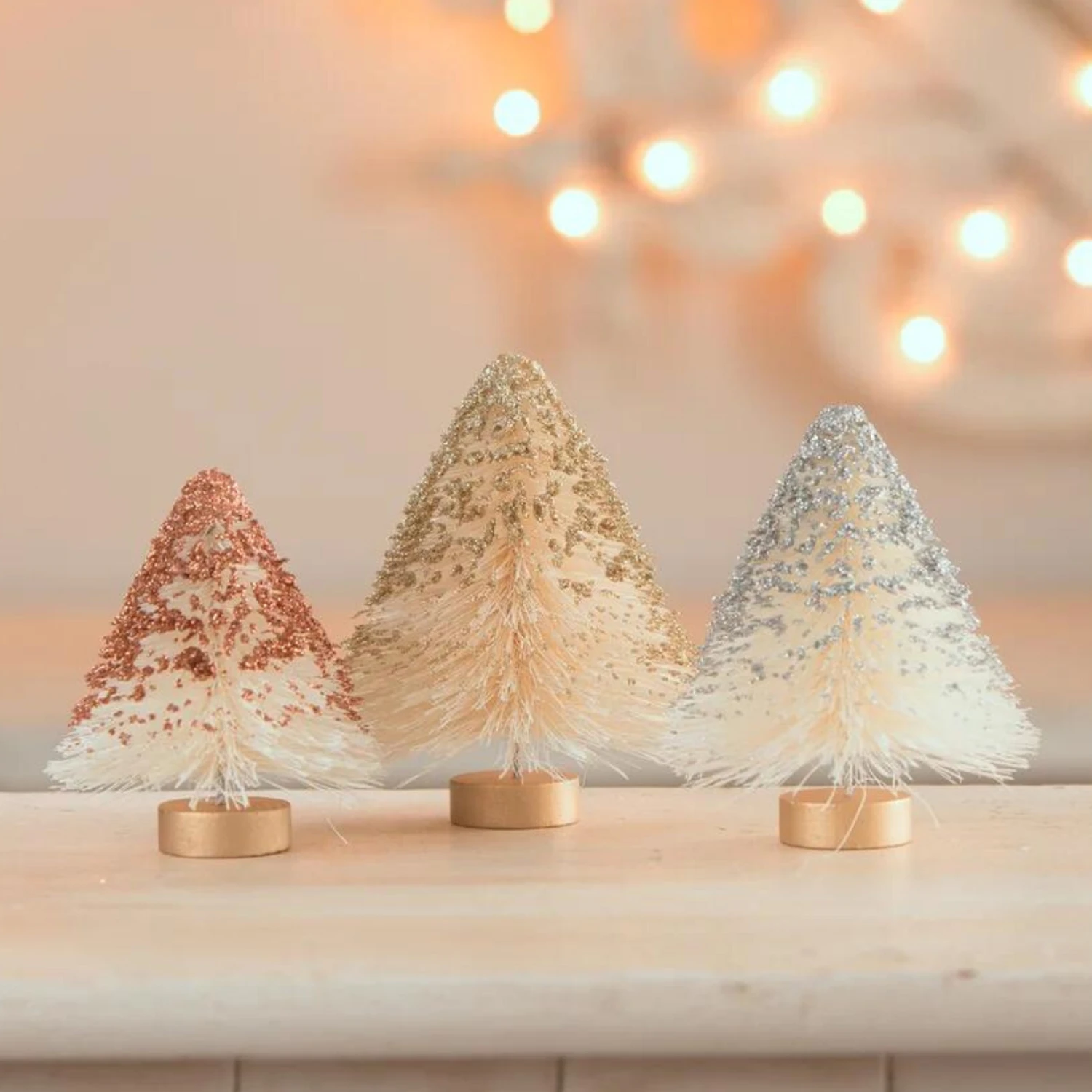 Bethany Lowe Set Of 3 Metallic Mini Bottle Brush Trees Christmas Decoration LC1542 3 Bethany Lowe Set Of 3 Metallic Mini Bottle Brush Trees Christmas Decoration LC1542