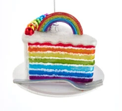 Kurt Adler 4.5" Noble Gems Rainbow Cake Slice Glass Christmas Ornament NBX0071