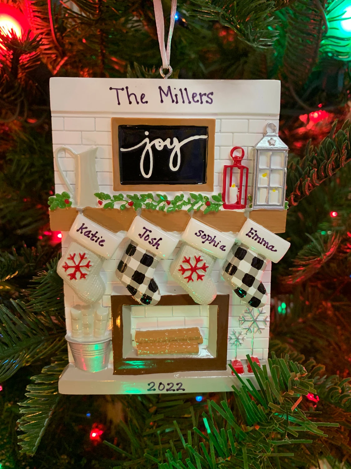 5" Fireplace Mantle Stocking Family Of 4 Personalized Christmas Ornament OR2030-4 4 5" Fireplace Mantle Stocking Family Of 4 Personalized Christmas Ornament OR2030-4 - Image 2