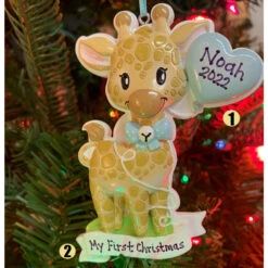 Giraffe Blue Balloon Personalized Christmas Ornament OR2236-M
