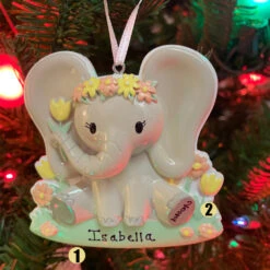 Girl Baby Elephant Personalized Christmas Ornament OR2361-F