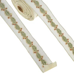 Raz 2.5" Ivory Holly Leaf Wired Christmas Ribbon R4327707 -The Jolly Christmas Shop R4327707 69319.1691507964