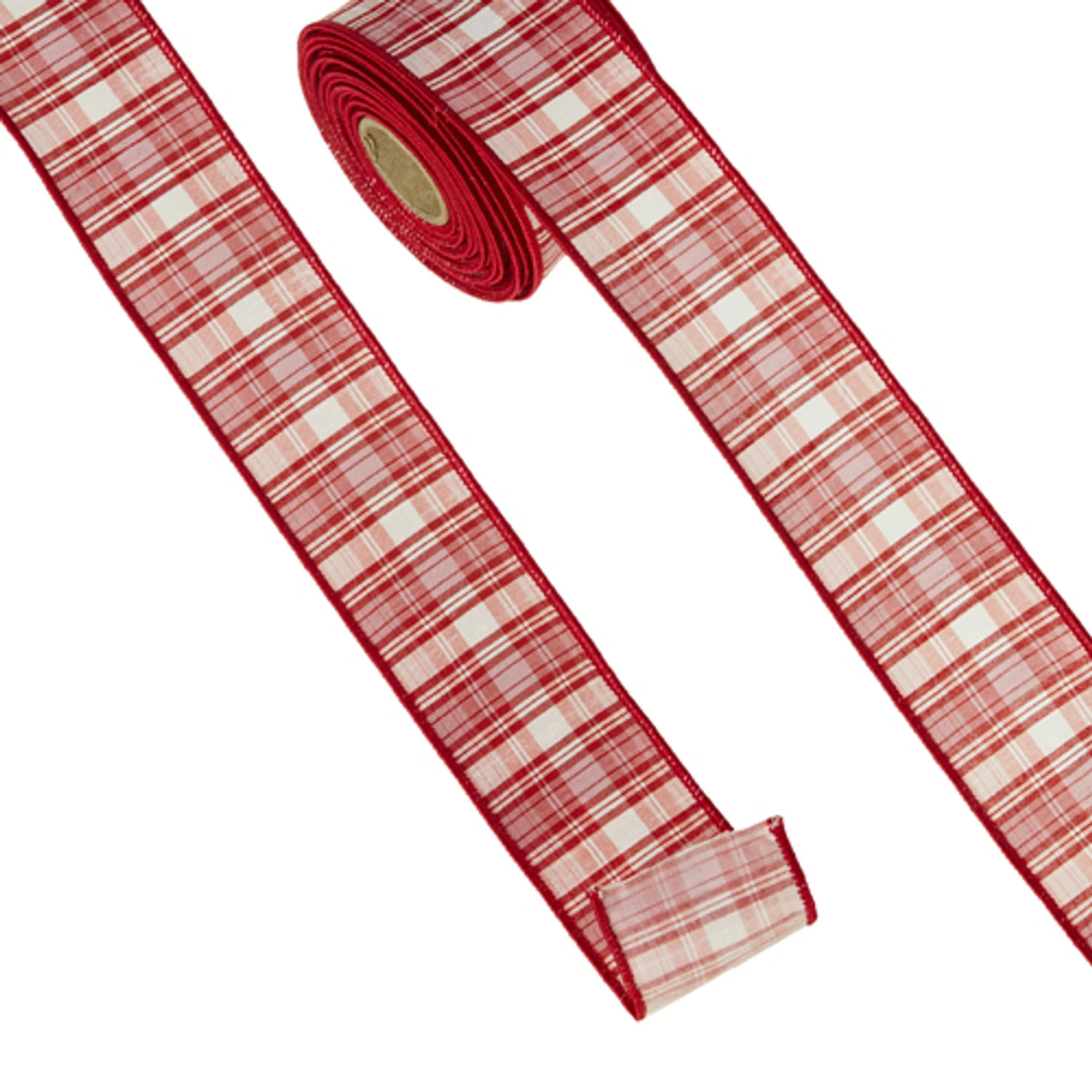 Raz 2.5" Pink And Red Plaid Wired Christmas Ribbon R4371767 4 Raz 2.5" Pink And Red Plaid Wired Christmas Ribbon R4371767 - Image 2