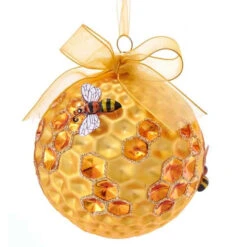Kurt Adler 3.5" Gold Faceted Honeycomb Bee Glass Christmas Ornament T2702 -The Jolly Christmas Shop api29yfdt 18198.1646091959