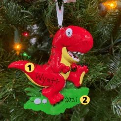 Red T-Rex Dinosaur Personalized Christmas Ornament OR816-A