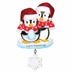 "We're Expecting" Penguin Couples Personalized Christmas Ornament -The Jolly Christmas Shop api4nn8iv 90632.1646091872