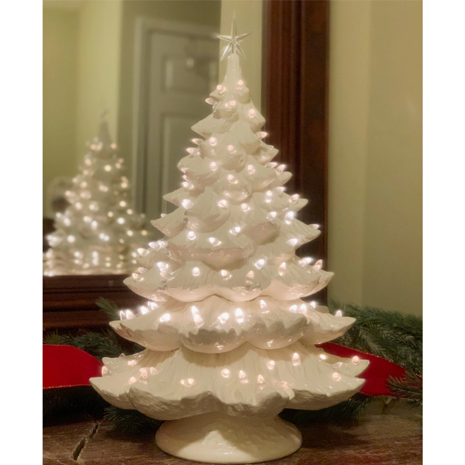Large Lighted White Ceramic Christmas Tree 23" 3 Large Lighted White Ceramic Christmas Tree 23"