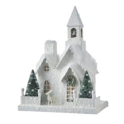 Raz White Flocked LED Lighted Battery Operated Christmas House -The Jolly Christmas Shop api7ccijj 62465.1646091953