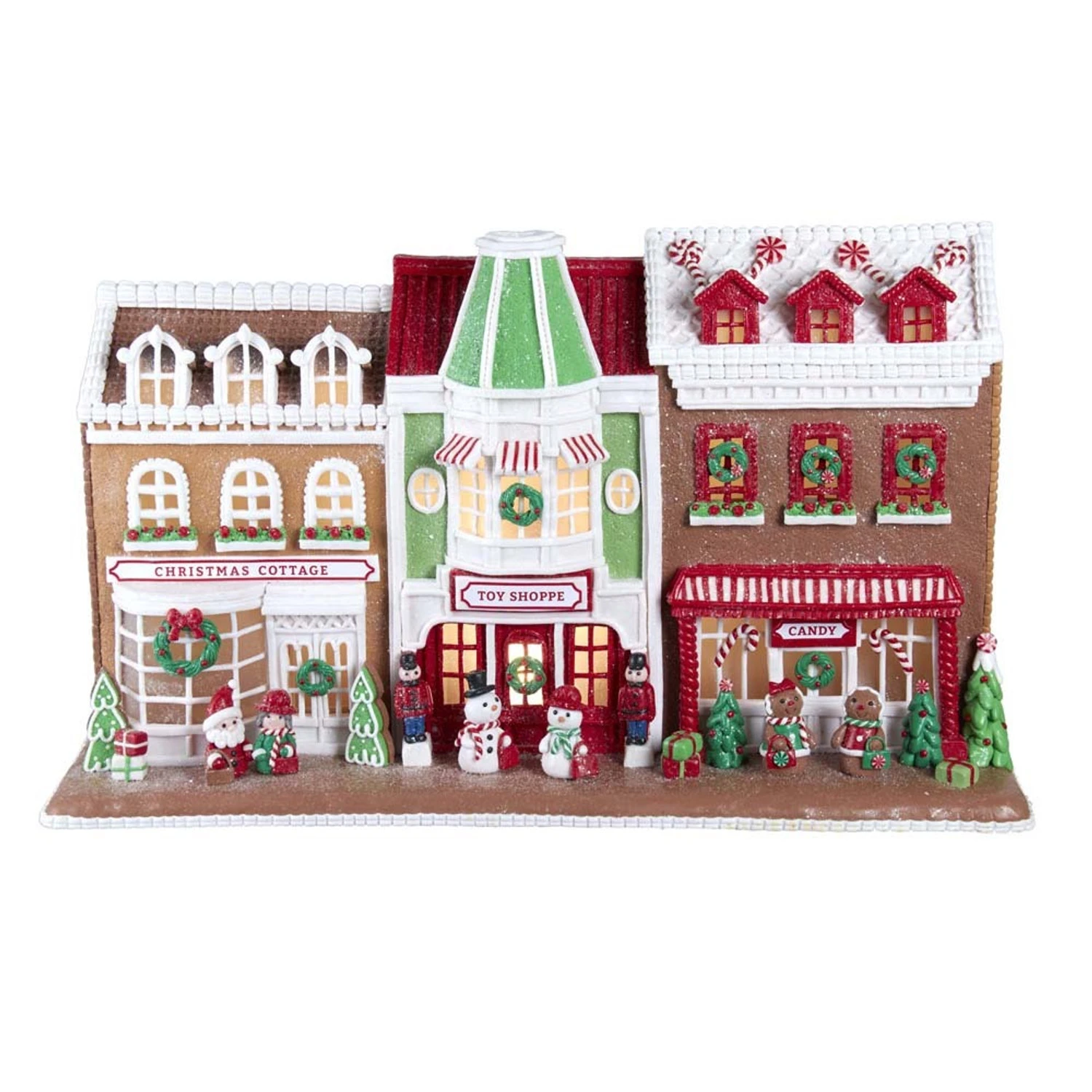 Kurt Adler 10" LED Lighted Claydough Gingerbread House Village Stores GBJ0011 3 Kurt Adler 10" LED Lighted Claydough Gingerbread House Village Stores GBJ0011