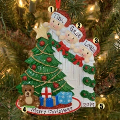 Family Of 3 Around The Christmas Tree Personalized Ornament OR1789-3