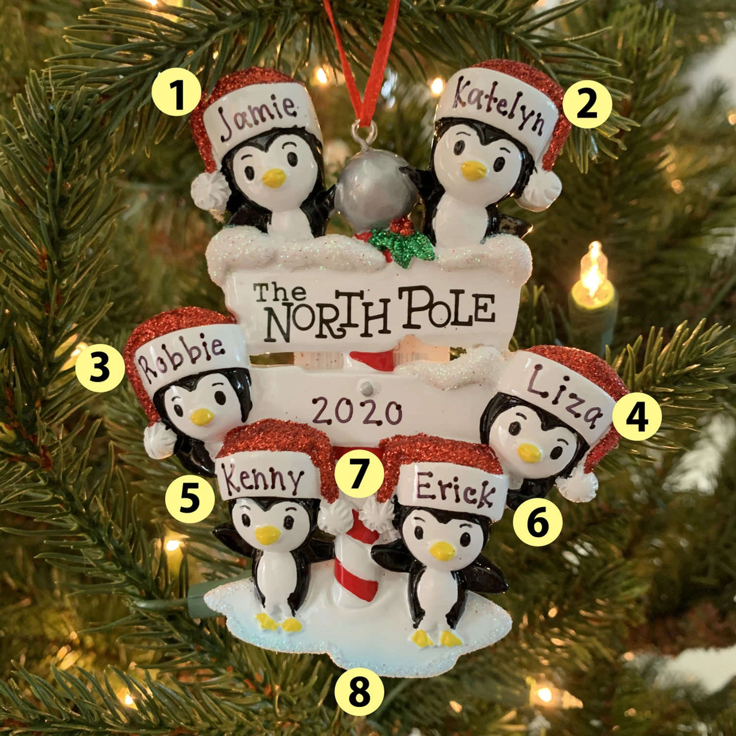 Penguin Family Of 6 At The North Pole Personalized Christmas Ornament OR1739-6 3 Penguin Family Of 6 At The North Pole Personalized Christmas Ornament OR1739-6