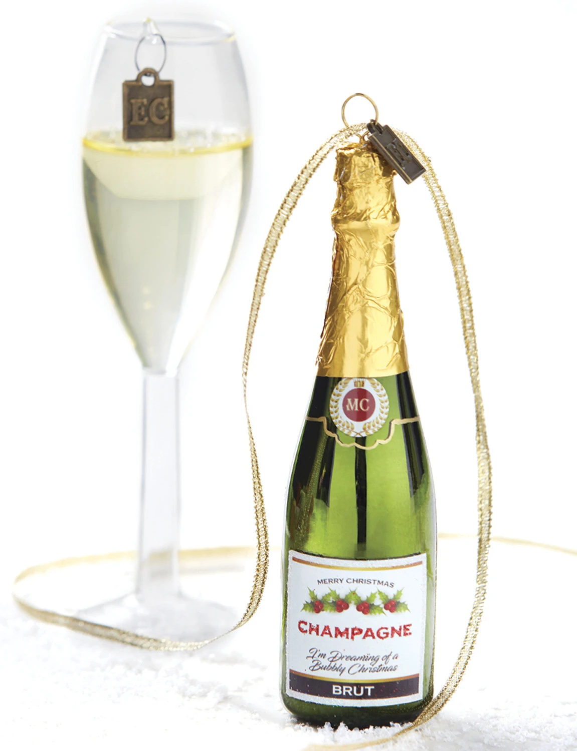 Raz 5" Eric Cortina Merry Christmas Champagne Bottle Glass Ornament 4053159 3 Raz 5" Eric Cortina Merry Christmas Champagne Bottle Glass Ornament 4053159