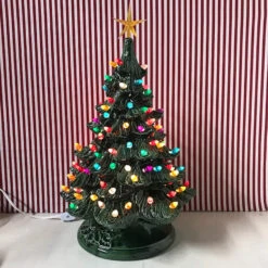 MediumLighted Green Ceramic Christmas Tree 17"