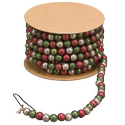 Primitives By Kathy 6' Mini Green And Red Glass Beaded Christmas Tree Garland 21843