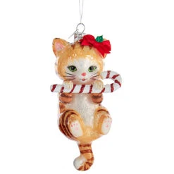 Kurt Adler 5" Noble Gems Cat With Candy Cane Glass Christmas Ornament NB1668 -The Jolly Christmas Shop apiht2x5i 62135.1646094768