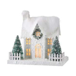 Raz White Flocked LED Lighted Battery Operated Christmas House -The Jolly Christmas Shop apiiu9mme 84096.1646091954