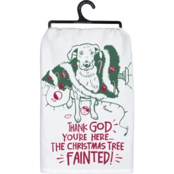 Primitives By Kathy The Tree Fainted Dog Christmas Tree Dish Towel 109663
