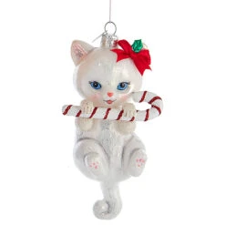 Kurt Adler 5" Noble Gems Cat With Candy Cane Glass Christmas Ornament NB1668 -The Jolly Christmas Shop apilinuvn 85491.1646094766