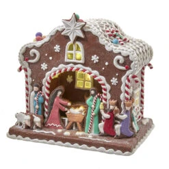 Kurt Adler 12.5" Battery Operated LED Light Up Nativity Gingerbread House Christmas Figure N1036