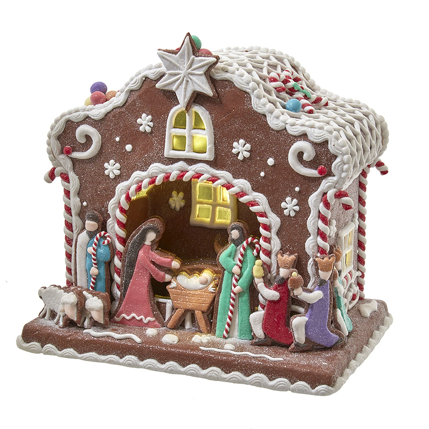 Kurt Adler 12.5" Battery Operated LED Light Up Nativity Gingerbread House Christmas Figure N1036 3 Kurt Adler 12.5" Battery Operated LED Light Up Nativity Gingerbread House Christmas Figure N1036