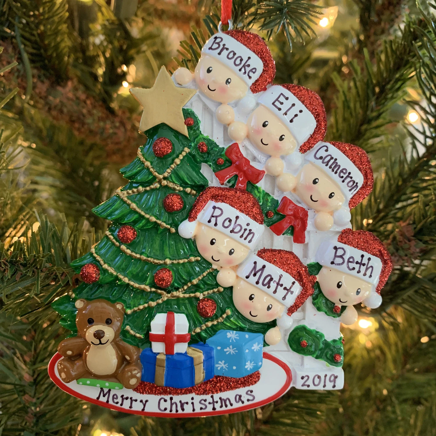 Family Of 6 Around The Christmas Tree Personalized Ornament OR1789-6 4 Family Of 6 Around The Christmas Tree Personalized Ornament OR1789-6 - Image 2