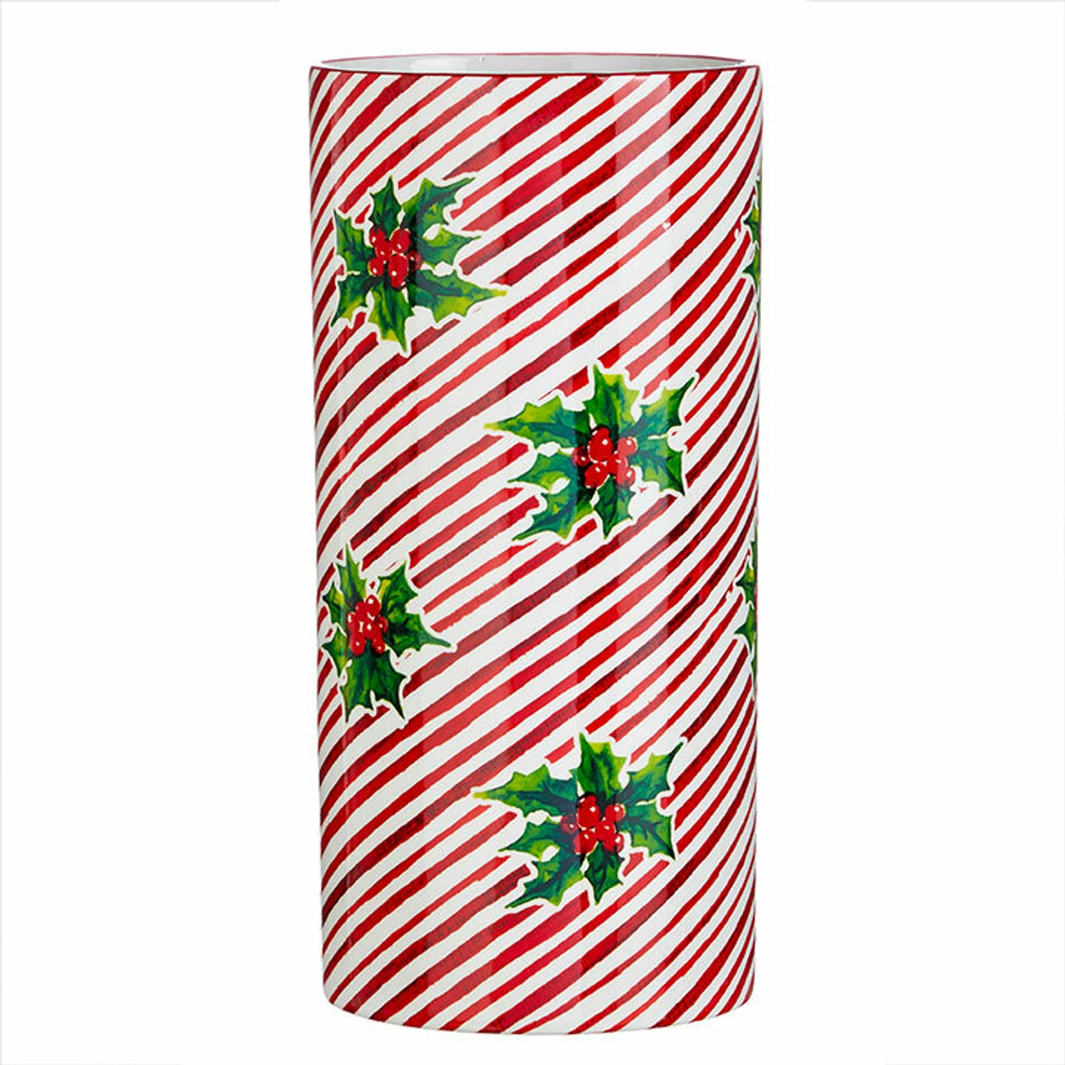Raz 5.75" Or 12" Red And White Striped Holly Berry Christmas Container 5 Raz 5.75" Or 12" Red And White Striped Holly Berry Christmas Container - Image 3
