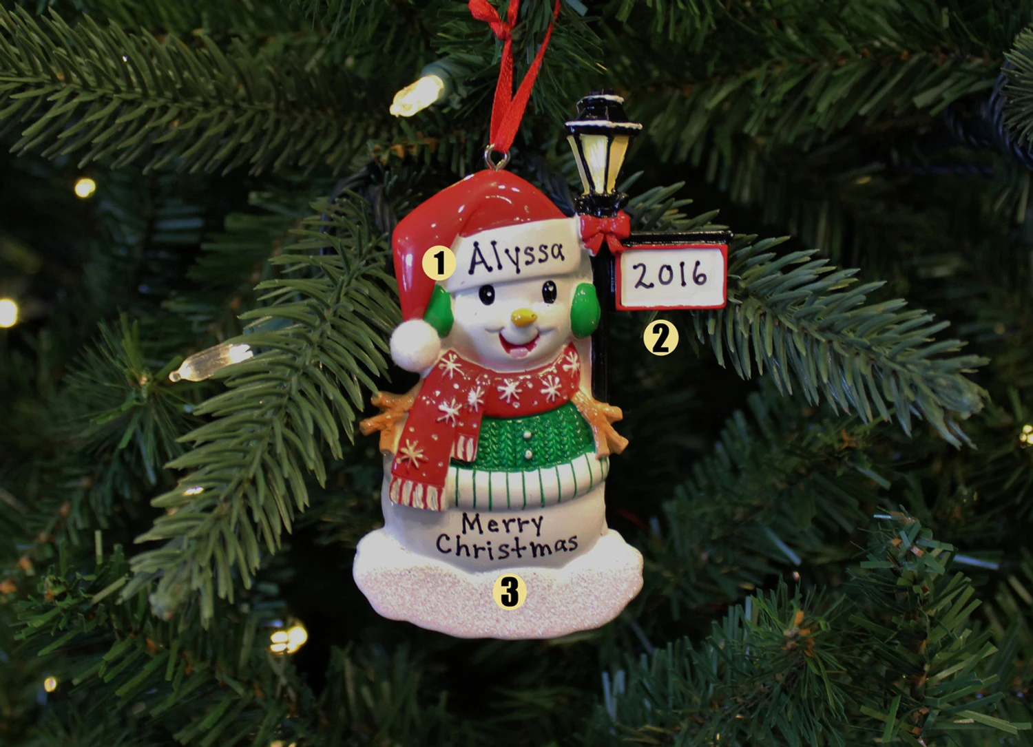 Snowman Standing By A Light Post Personalized Christmas Ornament 3 Snowman Standing By A Light Post Personalized Christmas Ornament