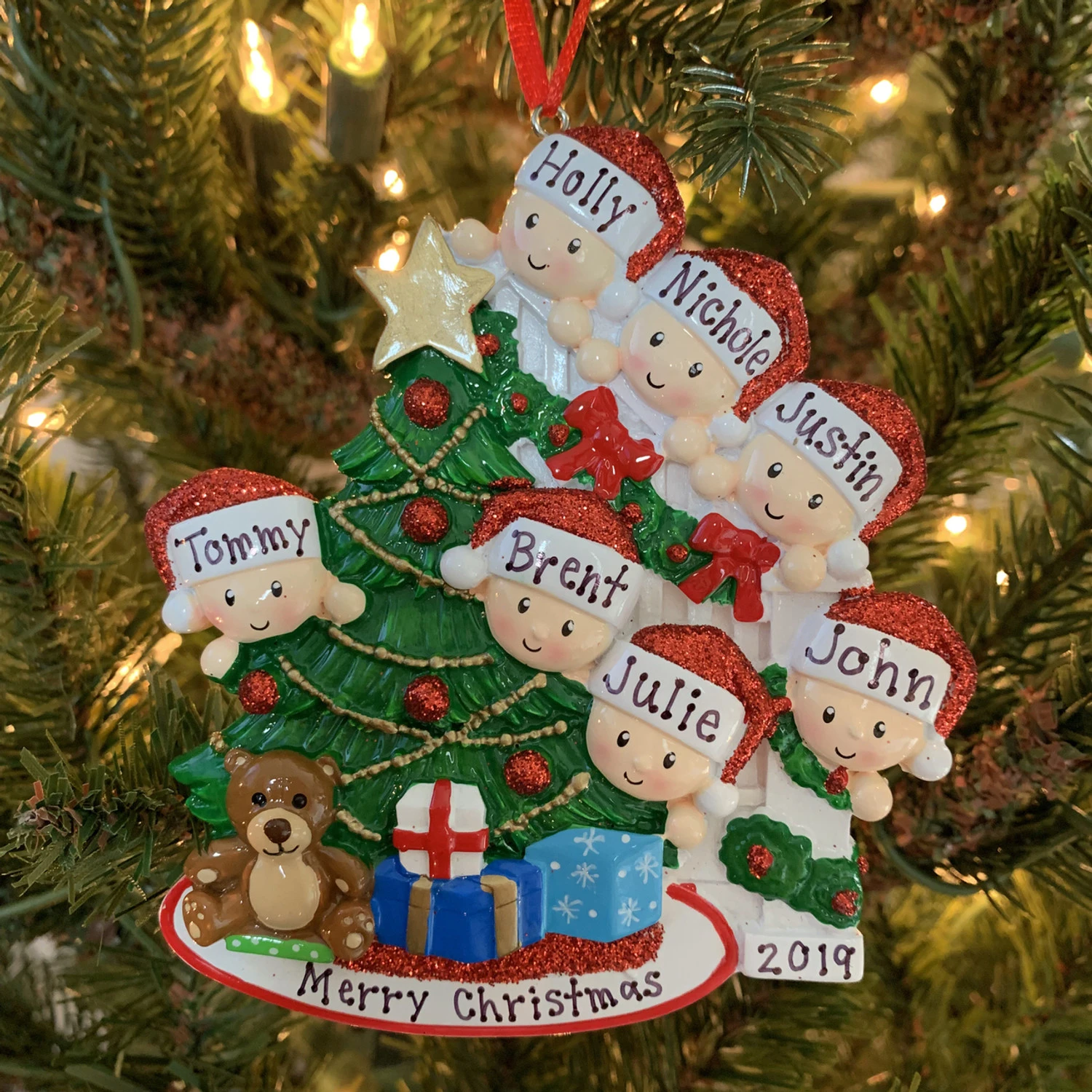 Family Of 7 Around The Christmas Tree Personalized Ornament OR1789-7 4 Family Of 7 Around The Christmas Tree Personalized Ornament OR1789-7 - Image 2