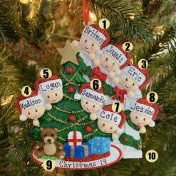 Family Of 8 Around The Christmas Tree Personalized Ornament OR1789-8