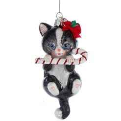 Kurt Adler 5" Noble Gems Cat With Candy Cane Glass Christmas Ornament NB1668 -The Jolly Christmas Shop apir9binx 48604.1646094767