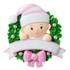 Pink Baby Girl In Wreath Personalized Christmas Ornament OR1746-P -The Jolly Christmas Shop apis3yjqu 73529.1646091884