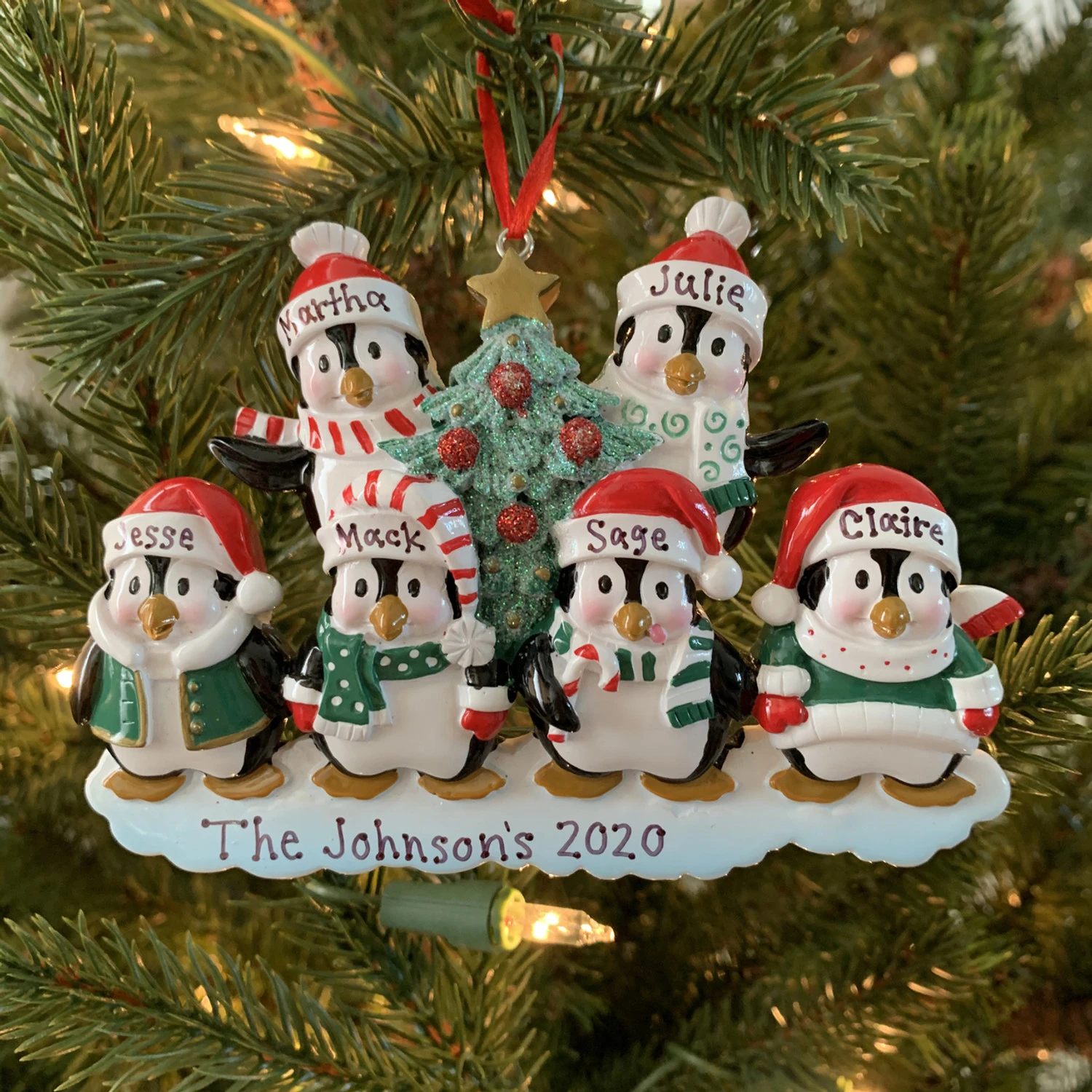 Family Personalized Christmas Ornament With 6 Penguins 4 Family Personalized Christmas Ornament With 6 Penguins - Image 2